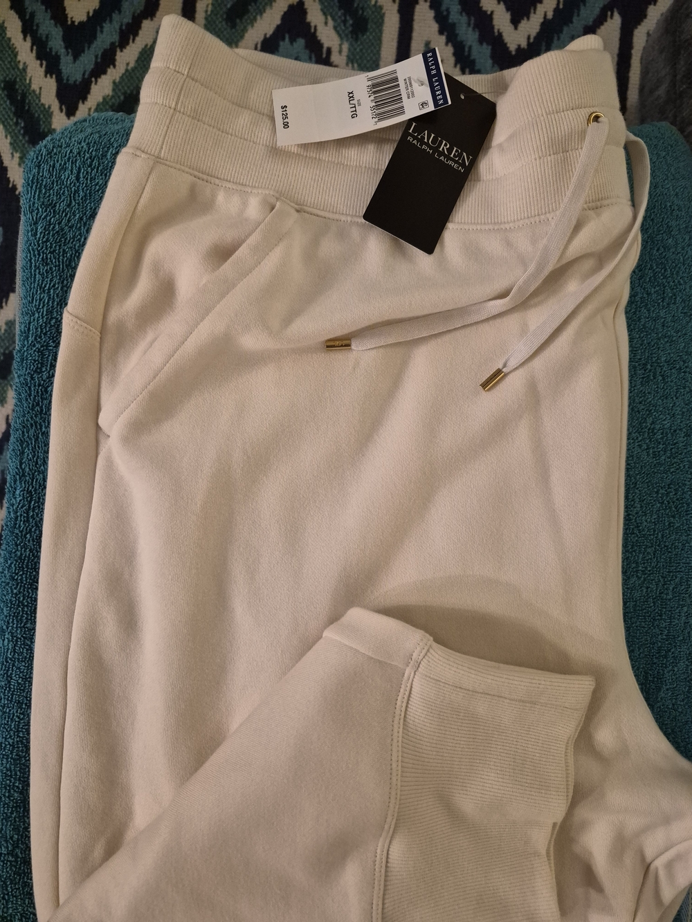 Ralph Lauren Cream Drawstring Track Joggers with Gold Aglets XXL New